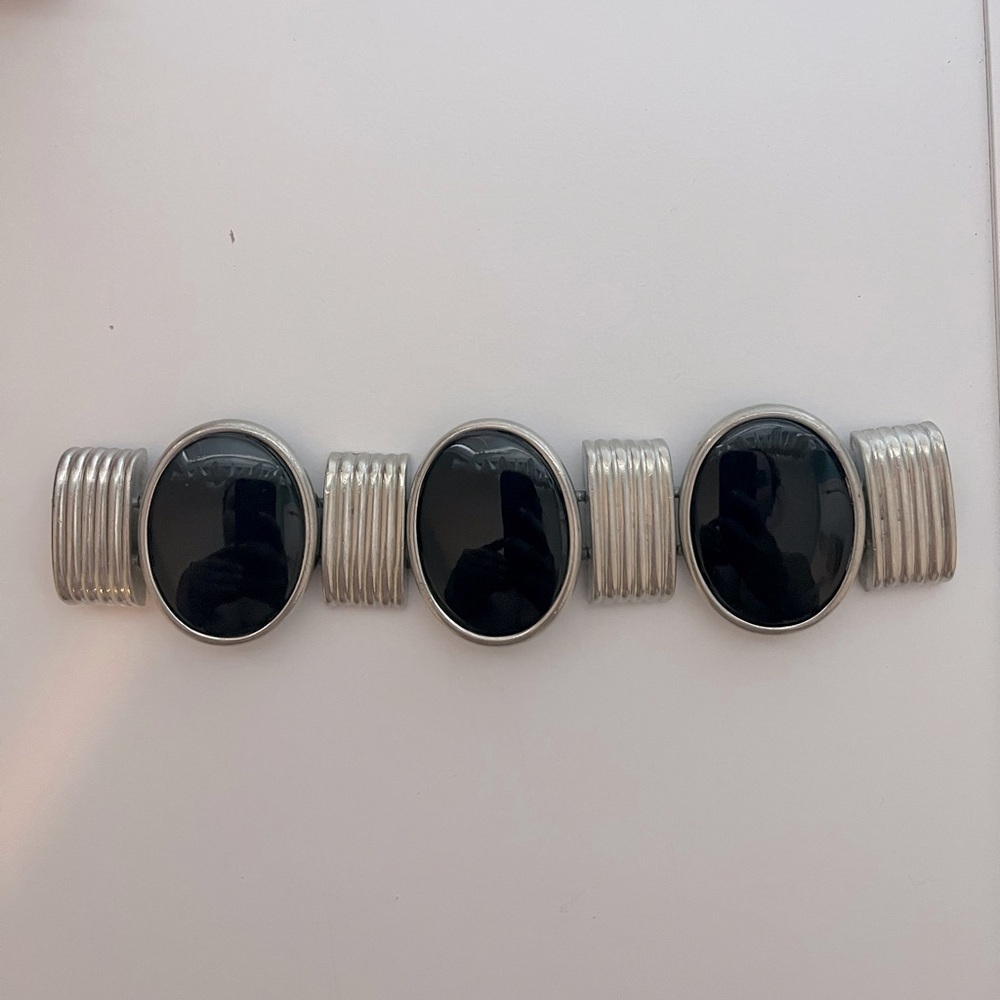 Vintage Marked Ben-Amun Industrial Silver and Faux Onyx Bracelet
